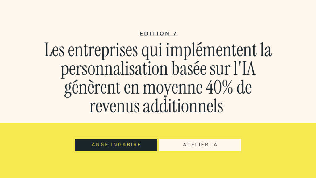 les entreprises qui implémentent la personnalisation basée sur l'IA génèrent en moyenne 40% de revenus additionnels
